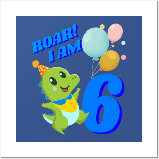 6th Birthday Child Kid Dino Dinosaur ROAR Posters and Art